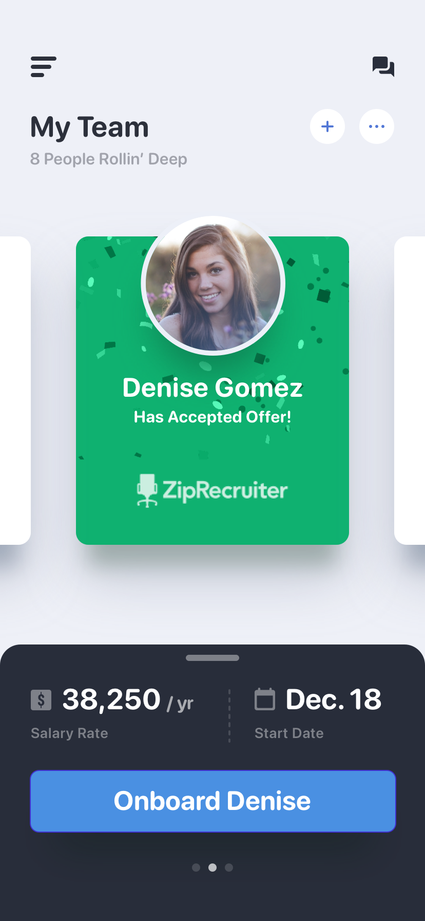 New hire onboarding card