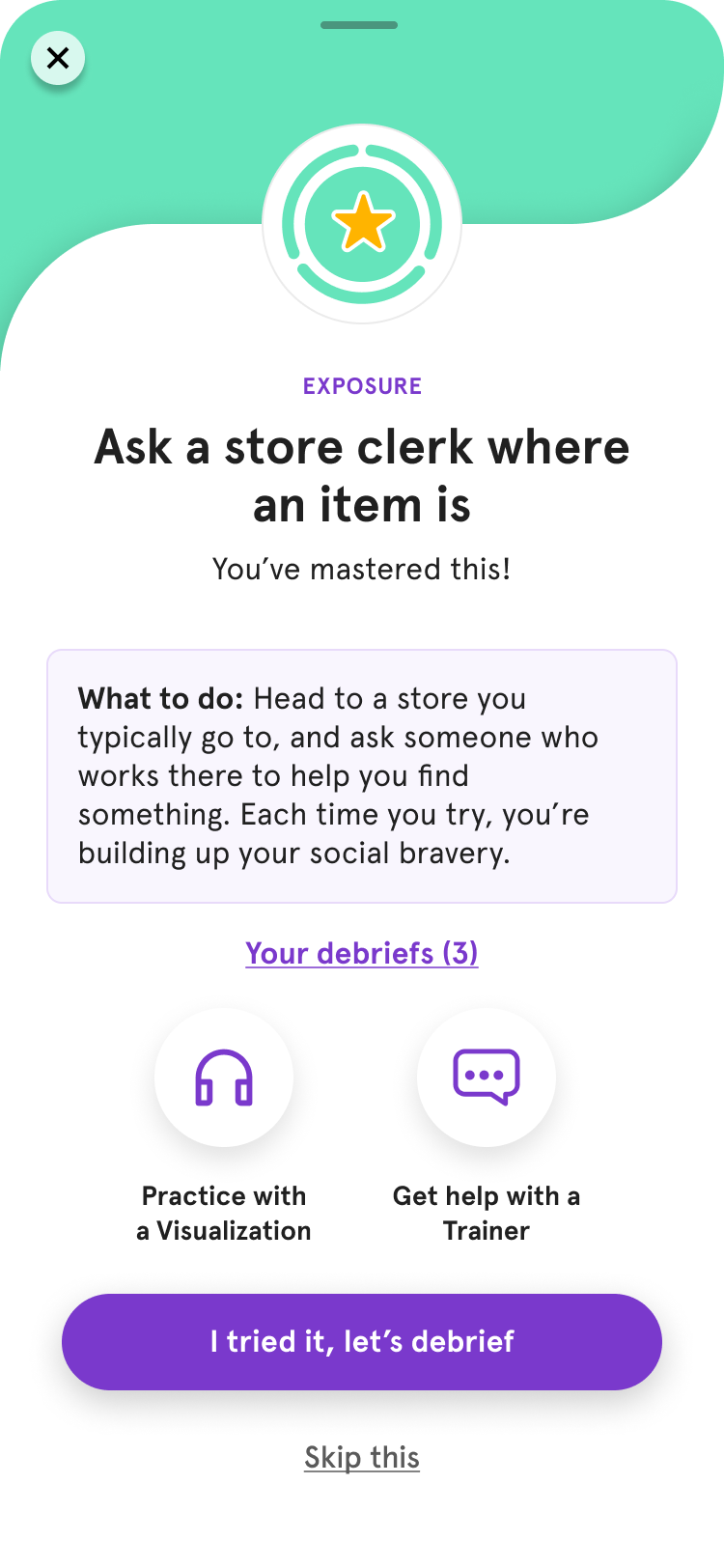 Mastered exposure screen